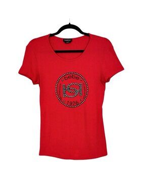 Bebe Interlock Ribbed Logo Crystal Tee